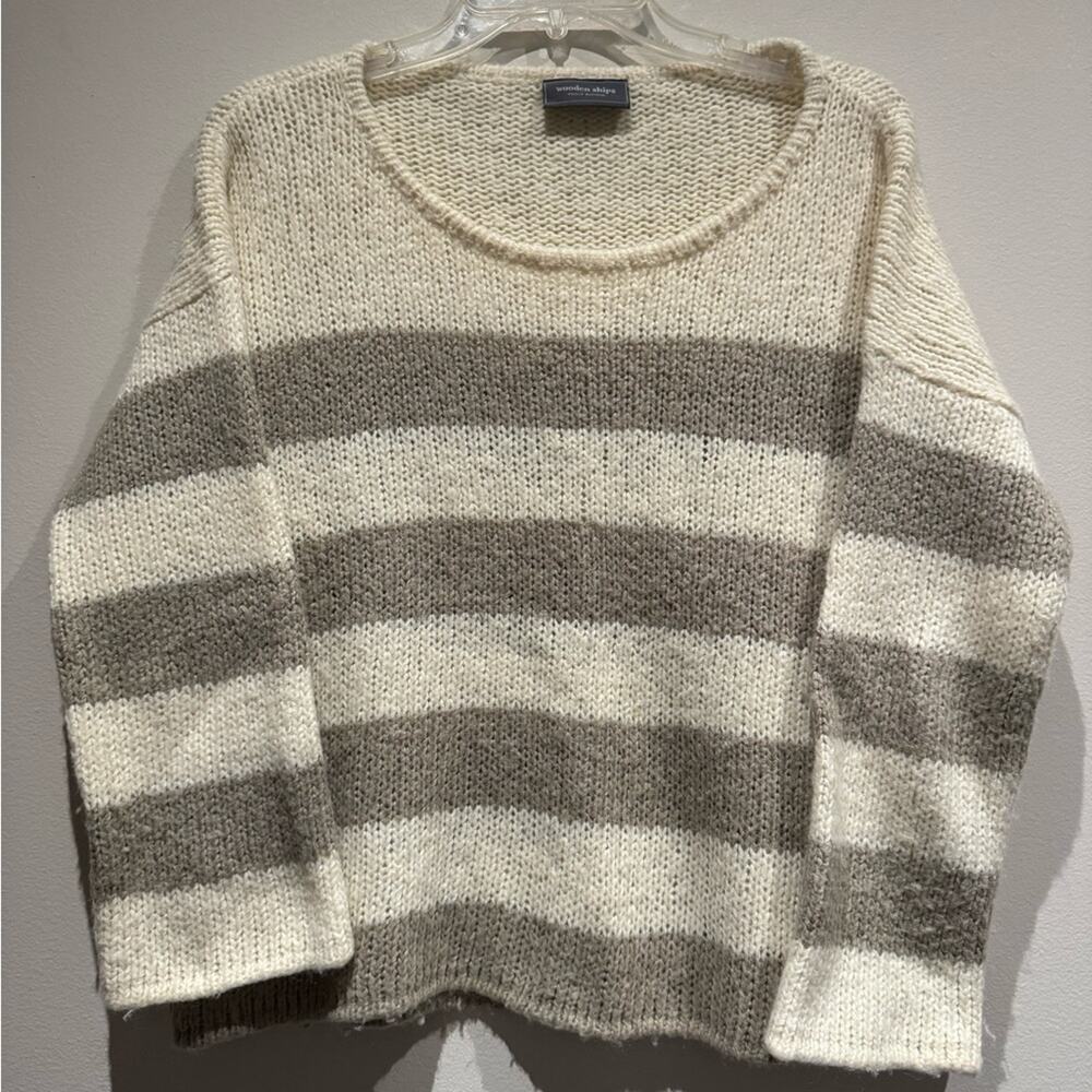 Wooden Ships large cream and gray striped wool/mohair blend sweater size M/L